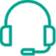Ícone no formato de um headphone com microfone na cor verde.